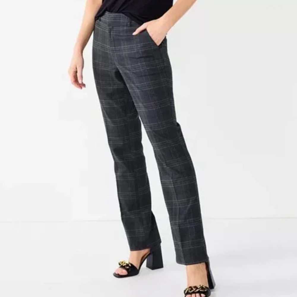 NEW Nine West Charcoal Plaid MidRise Trousers Fall Dress Pants Barely Bootcut, 8